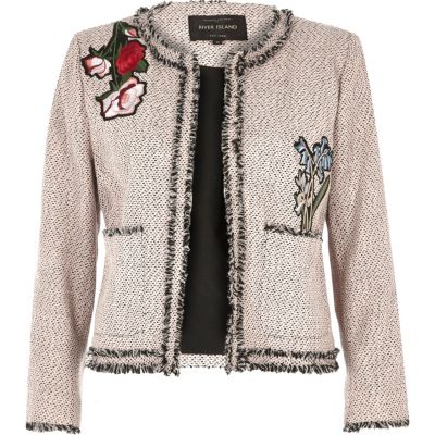 Pink embroidered tweed jacket